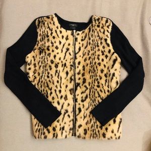 Ann Taylor faux fur leopard print sweater, petite